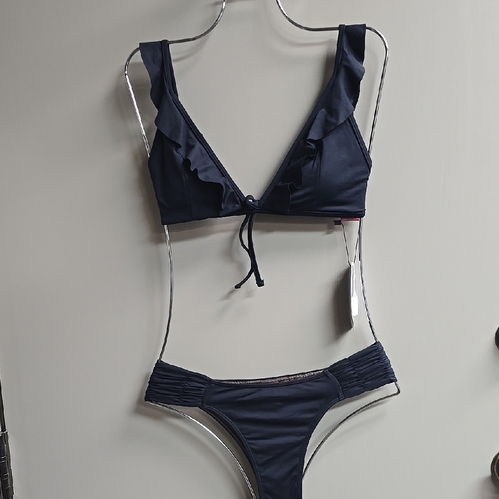 Black Triangle Bikini Set with Plunging Neckline